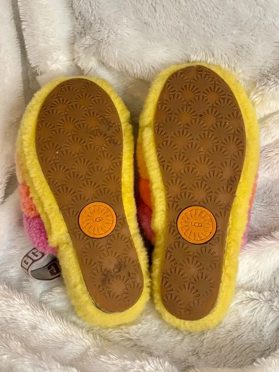 UGG Fluff Yeah Slide Rainbow Pride Shearling Slides Slippers Sz 8 - Picture 4 of 8
